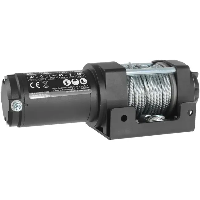 GEKO Elektrische lier - 12V - 1588 kg trekkracht - 12 m staalkabel - Off-road gebruik