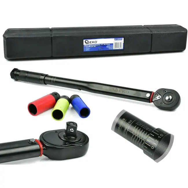 GEKO Dynamometrische sleutelset - 28-210 Nm - CrV staal - Inclusief impactdoppen - Zwart