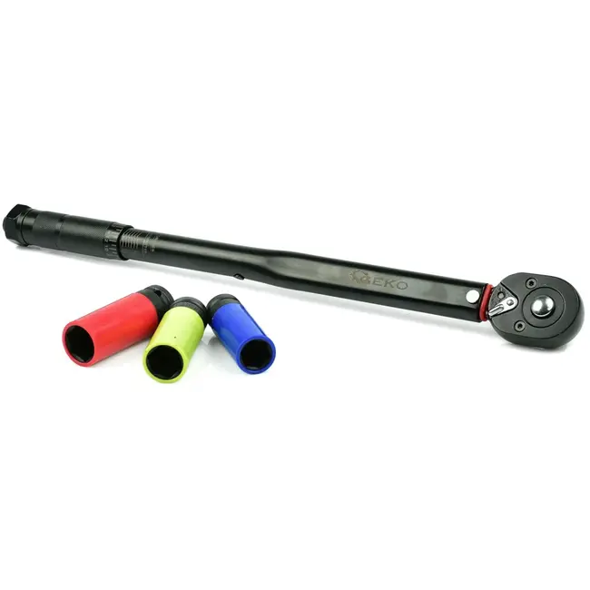 GEKO Dynamometrische sleutelset - 28-210 Nm - CrV staal - Inclusief impactdoppen - Zwart