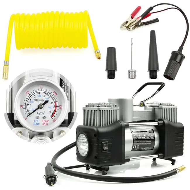 GEKO 12V compressor - dubbele cilinder - ingebouwde zaklamp - 250W - draagbaar ontwerp