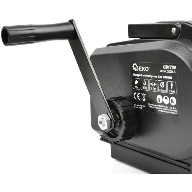 GEKO Elektrische lier - 12V - 907 kg trekkracht - Compact ontwerp - Stalen kabel 9,2 m