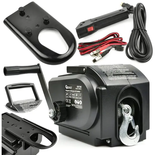 GEKO Elektrische lier - 12V - 907 kg trekkracht - Compact ontwerp - Stalen kabel 9,2 m