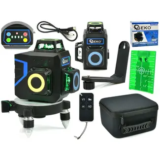 GEKO 3D laser waterpas - zelfnivellerend - 12 lijnen - groen - oplaadbaar - 30 m bereik