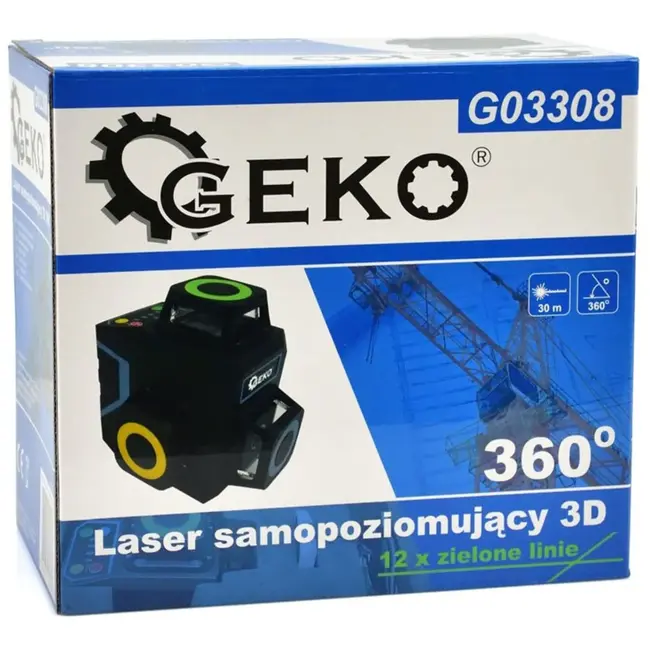 GEKO 3D laser waterpas - zelfnivellerend - 12 lijnen - groen - oplaadbaar - 30 m bereik