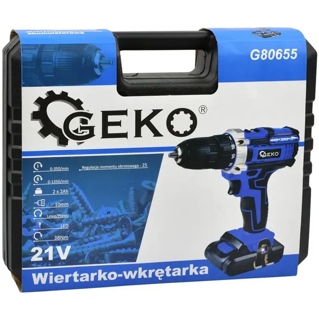 GEKO Accuboormachine - 21V - 2x 2Ah accu - Inclusief koffer en lader
