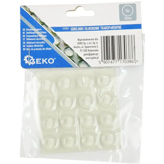 GEKO Siliconen meubeldempers - zelfklevend - 12 mm - transparant - set van 16 stuks