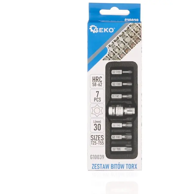 GEKO Torx bitset - 7-delig - S2 staal - T25-T55 - Inclusief adapter