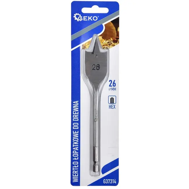 GEKO Spadeboor hout - 26mm diameter - 152mm lengte - Hex schacht - Precisiepunt