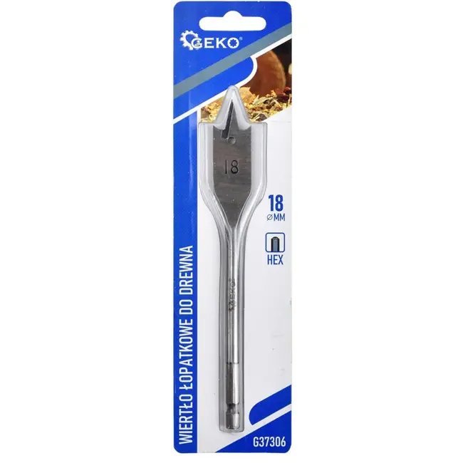 GEKO Spadeboor voor hout - 18mm - Hexagonale schacht - Carbonstaal - 152mm lang