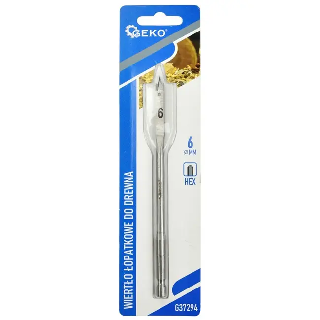 GEKO Spadeboor hout - 6mm diameter - 152mm lengte - Hex schacht - Koolstofstaal