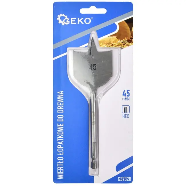 GEKO Spadeboor hout - 45mm diameter - 152mm lengte - Hex schacht - Precisiepunt