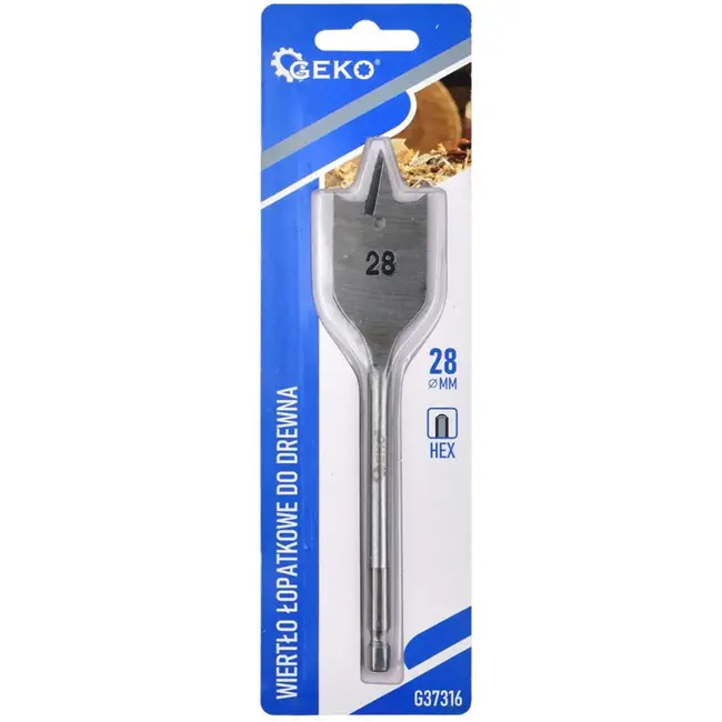 GEKO Spadeboor hout - 28mm diameter - 152mm lengte - Hex schacht - Carbon staal