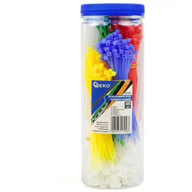 GEKO Kleurrijke kabelbinders set - 600 stuks - Zelfsluitend - Polyamide - Diverse maten