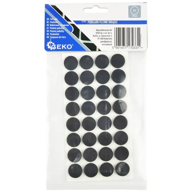 GEKO Zelfklevende viltschijven - Geluiddempend - 17 mm - 32 stuks - Zwart
