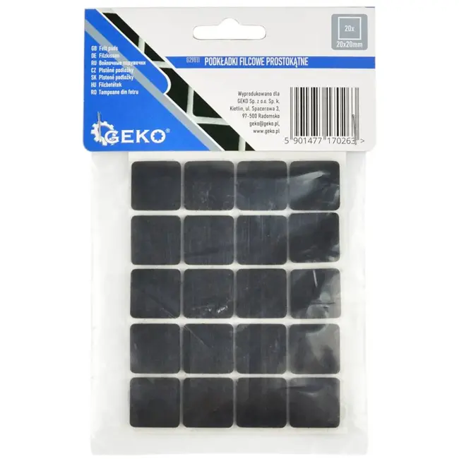 GEKO Zelfklevende viltjes - Geluiddempend en krasbescherming - 20x20 mm - Zwart - 20 stuks