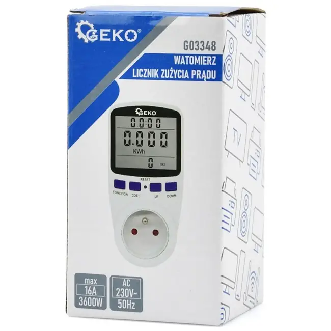 GEKO Wattmeter - Energieverbruiksmeter met Groot Display en Intuïtieve Bediening