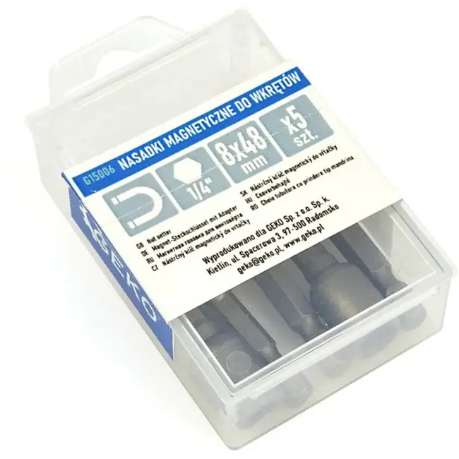GEKO Magnetische zeskantdoppen - 8mm - CrV staal - 5 stuks