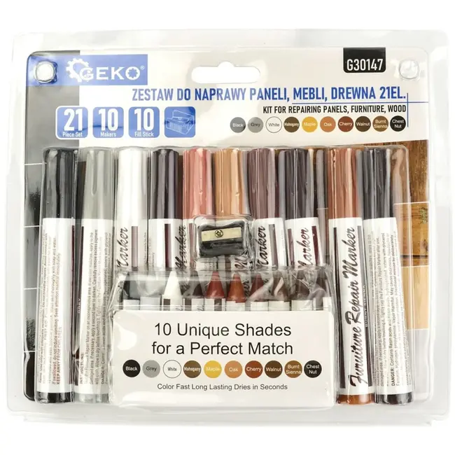 GEKO Meerdelige meubelreparatieset - 21-delig - Diverse kleuren - Inclusief markers en waskrijtjes