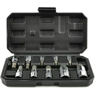 GEKO Spline dopsleutelset - 10-delig - CrV staal - M4-M18 - Inclusief kunststof koffer