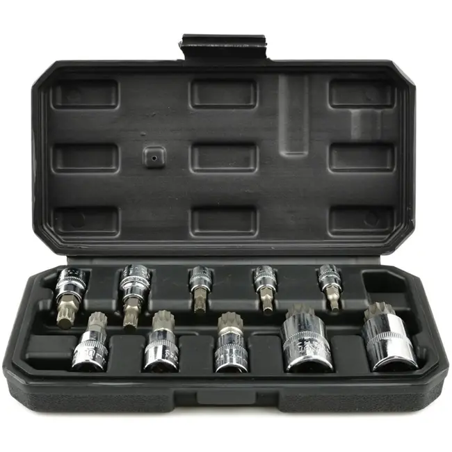 GEKO Spline dopsleutelset - 10-delig - CrV staal - M4-M18 - Inclusief kunststof koffer