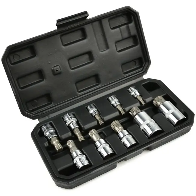 GEKO Spline dopsleutelset - 10-delig - CrV staal - M4-M18 - Inclusief kunststof koffer