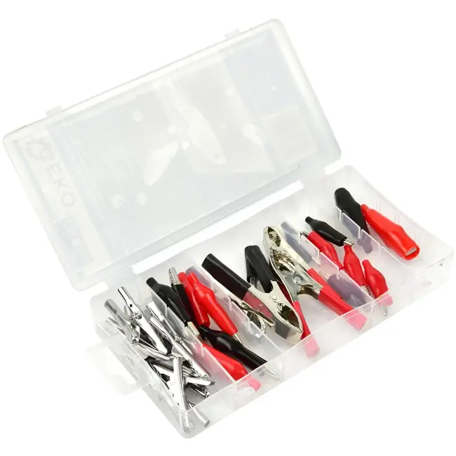 GEKO Set van 28 krokodillenklemmen - geïsoleerd en niet-geïsoleerd - diverse maten