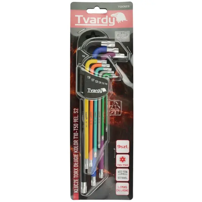 Tvardy 9-delige lange torxsleutelset - S2 staal - multicolour - T10-T50