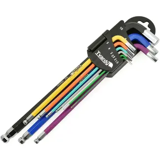 Tvardy 9-delige lange inbussleutelset - S2 staal - Kleurrijk - 1,5-10 mm