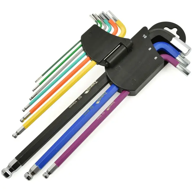 Tvardy 9-delige lange inbussleutelset - S2 staal - Multicolor - 1,5-10 mm