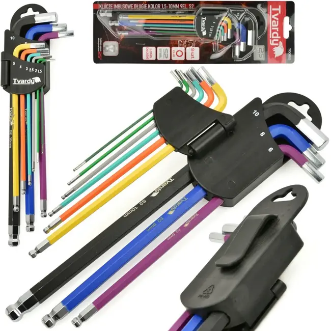 Tvardy 9-delige lange inbussleutelset - S2 staal - Multicolor - 1,5-10 mm
