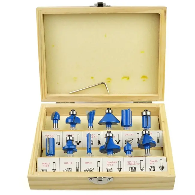 GEKO Freesbits set - 6mm schacht - 12 stuks - HSS staal - Inclusief houten koffer