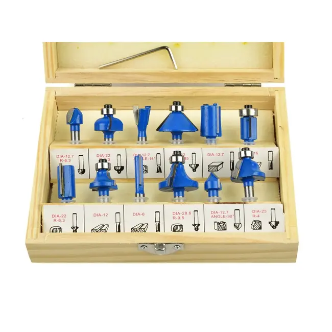 GEKO Freesbits set - 6mm schacht - 12 stuks - HSS staal - Inclusief houten koffer