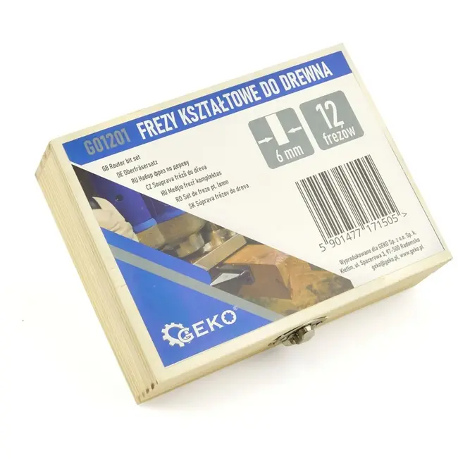 GEKO Freesbits set - 6mm schacht - 12 stuks - HSS staal - Inclusief houten koffer