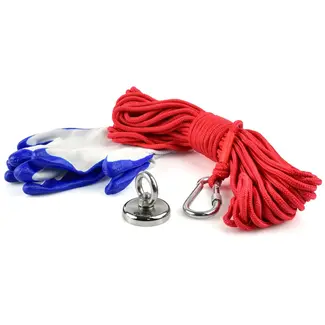 GEKO Neodymium magneetset - 50 kg draagkracht - Inclusief 20m touw en handschoenen
