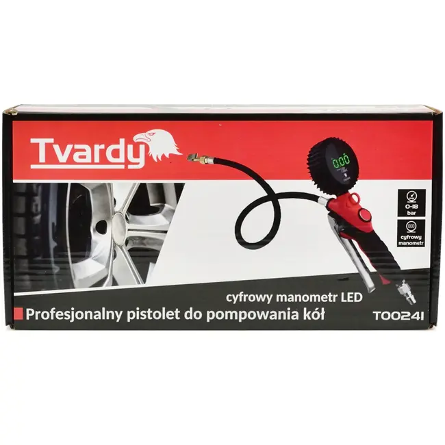 Tvardy Digitale bandenvulpistool - LCD display - Schokbestendige behuizing - 0-18 bar - 45 cm slang