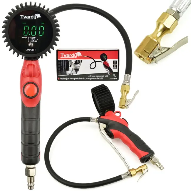 Tvardy Digitale bandenvulpistool - LCD display - Schokbestendige behuizing - 0-18 bar - 45 cm slang
