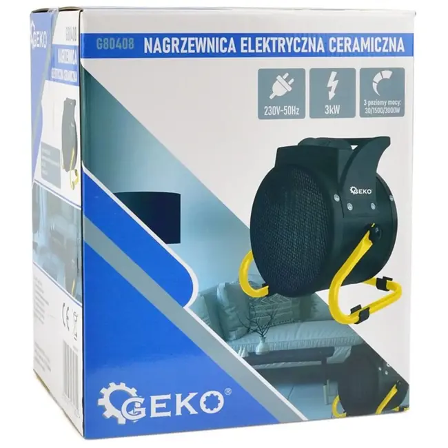 GEKO Elektrische keramische verwarming - 3kW - Verstelbare hoek - Veilig draagbaar