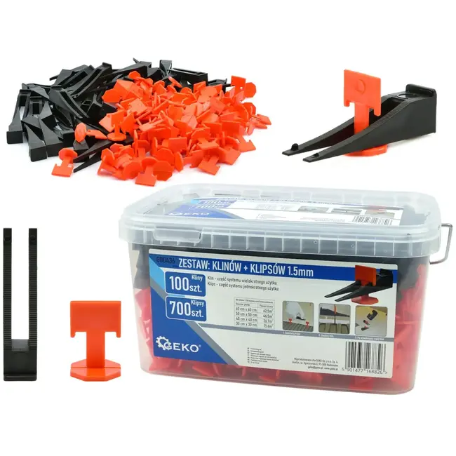 GEKO Tegelnivelleersysteem - 100 wiggen + 500 clips - 1,5 mm - Efficiënt en nauwkeurig