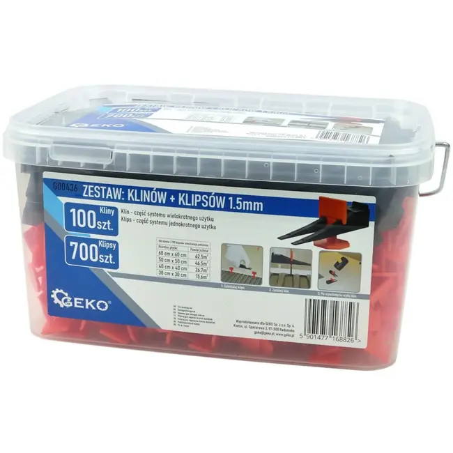 GEKO Tegelnivelleersysteem - 100 wiggen + 500 clips - 1,5 mm - Efficiënt en nauwkeurig