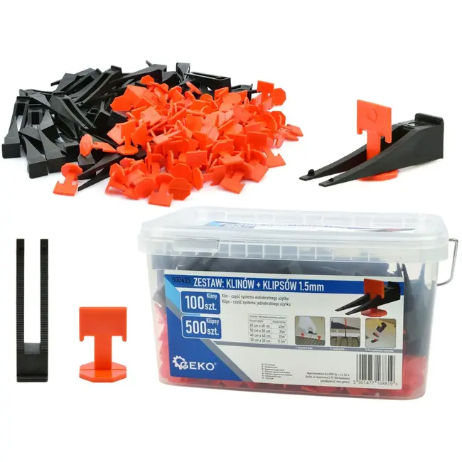 GEKO Tegelnivelleersysteem - 100 wiggen + 500 clips - 1,5 mm - Efficiënt en nauwkeurig