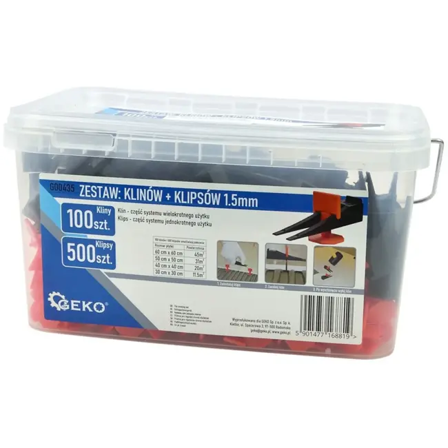 GEKO Tegelnivelleersysteem - 100 wiggen + 500 clips - 1,5 mm - Efficiënt en nauwkeurig