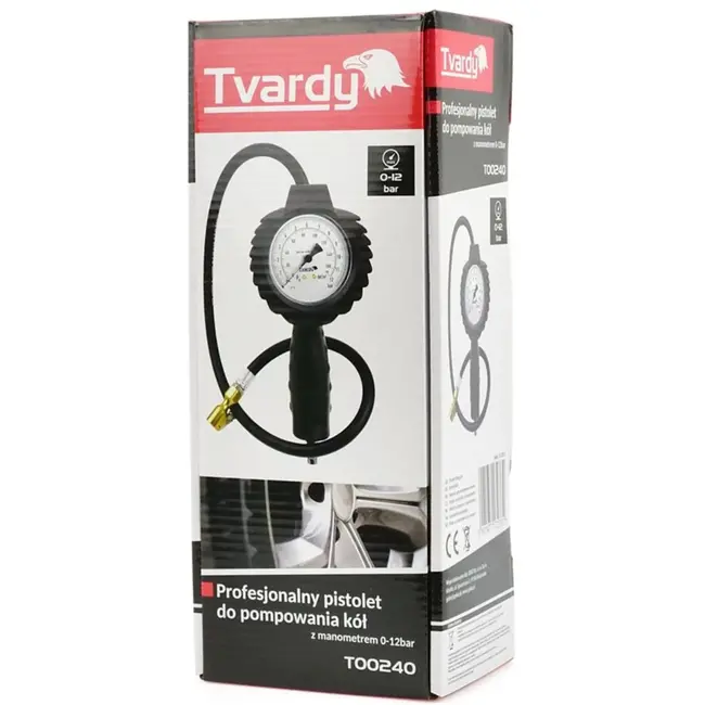 Tvardy Professionele bandenpomp - 12 bar - 95 cm slang - Schokbestendige manometer