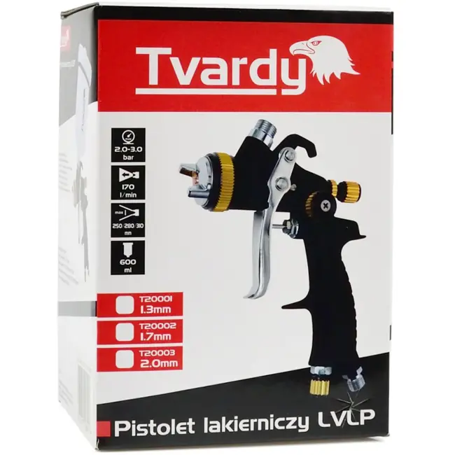 Tvardy LVLP verfspuit - 1.3 mm nozzle - 600 ml tank - Ergonomisch ontwerp - Aluminium behuizing