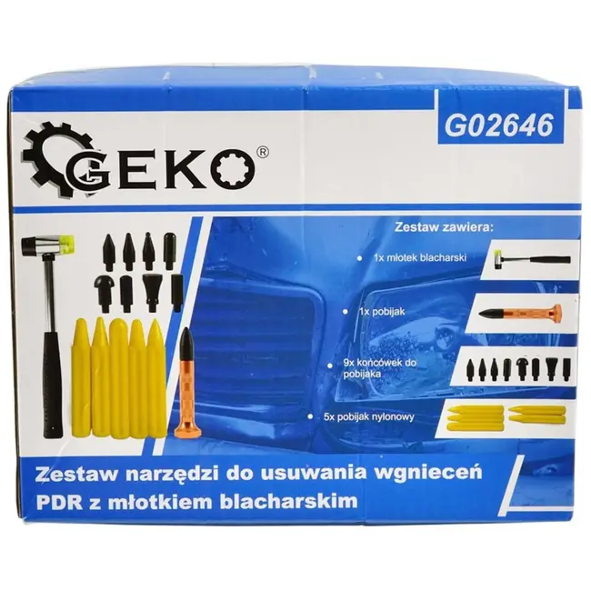 GEKO PDR gereedschapset - deukverwijdering - krasvrij - 5 nylon hamers - 9 verwisselbare tips