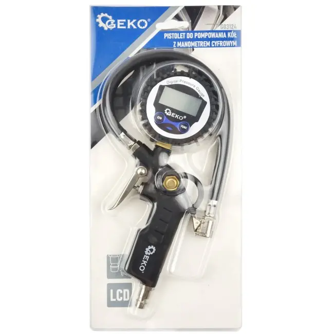 GEKO Pneumatische bandenpomp - digitaal display - schokbestendig - 30 cm slang