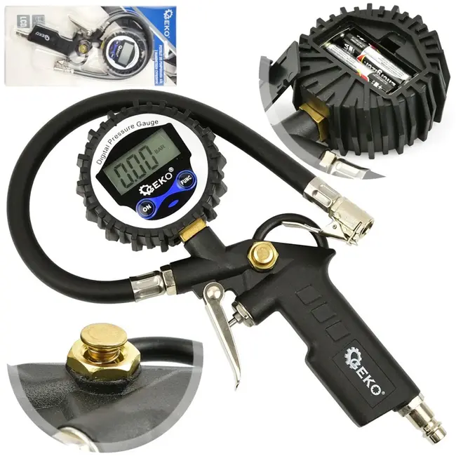GEKO Pneumatische bandenpomp - digitaal display - schokbestendig - 30 cm slang