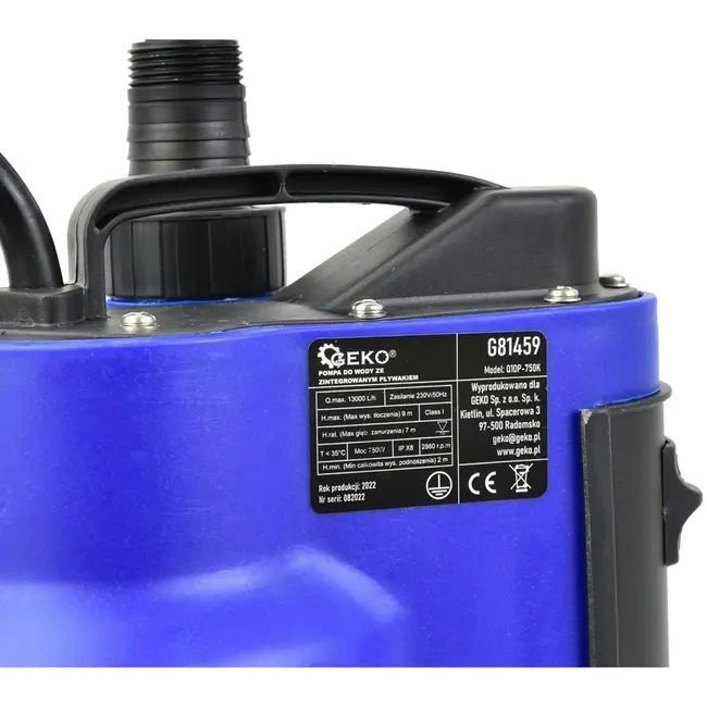 GEKO Krachtige dompelpomp - 750W - Met interne vlotterschakelaar - Voor vuil water - Kunststof behuizing