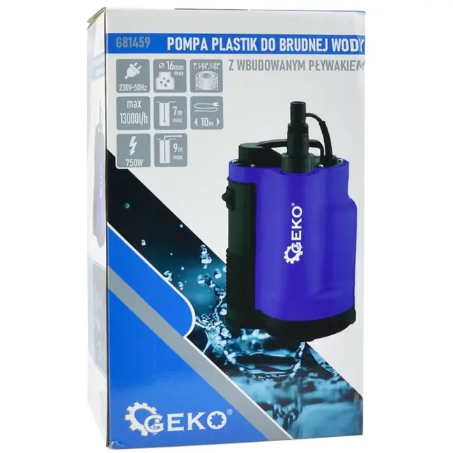 GEKO Krachtige dompelpomp - 750W - Met interne vlotterschakelaar - Voor vuil water - Kunststof behuizing