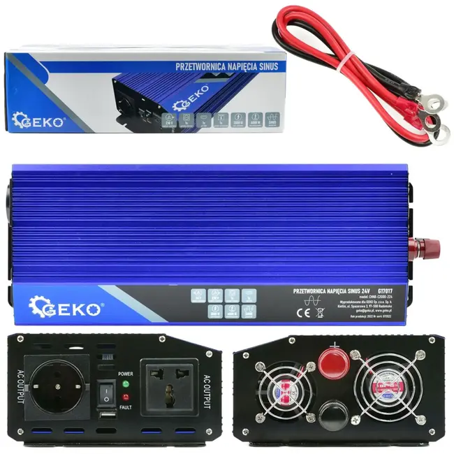 GEKO Pure sinus omvormer - 24V naar 230V - 2000/4000W - USB-poort - Compact ontwerp