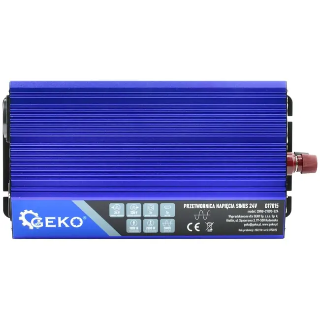 GEKO Pure sinus omvormer - 24V naar 230V - 1000/2000W - USB-aansluiting - Compact ontwerp